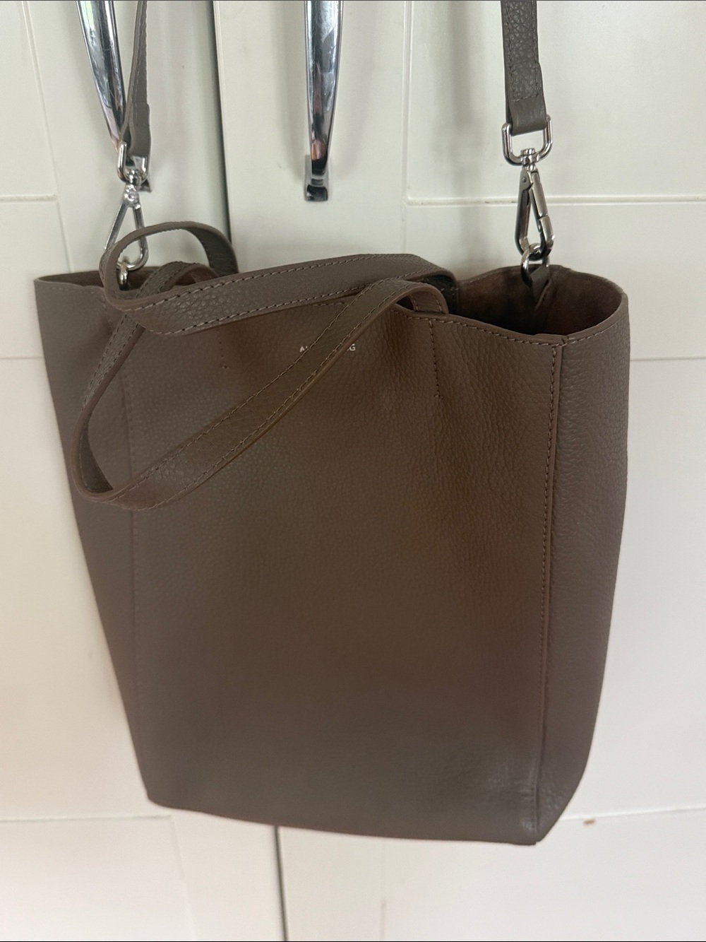 Anine Bing Brown Leather Tote Bag   The paris tote in taupe